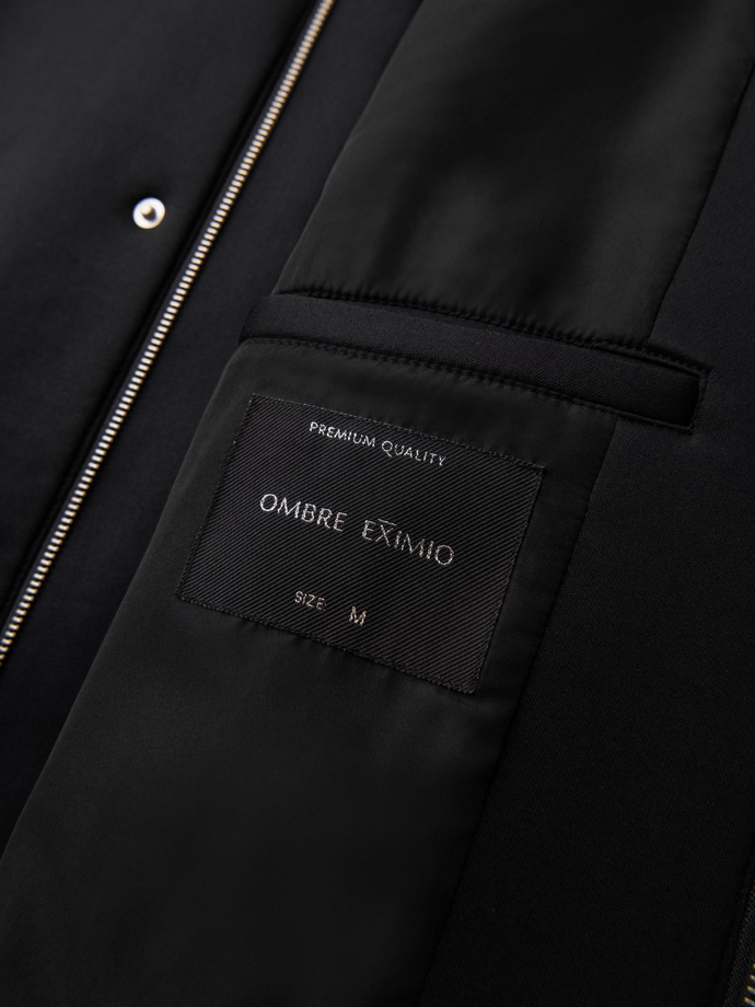 Men's insulated coat with hood and concealed zipper - black V1 OM-COWC-0110
