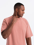 Bawełniany t-shirt męski LOOSE FIT  z okrągłym dekoltem – różowy V5 OM-TSBC-0234 