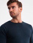Classic men's sweater with round neckline - navy blue V9 OM-SWBS-0106