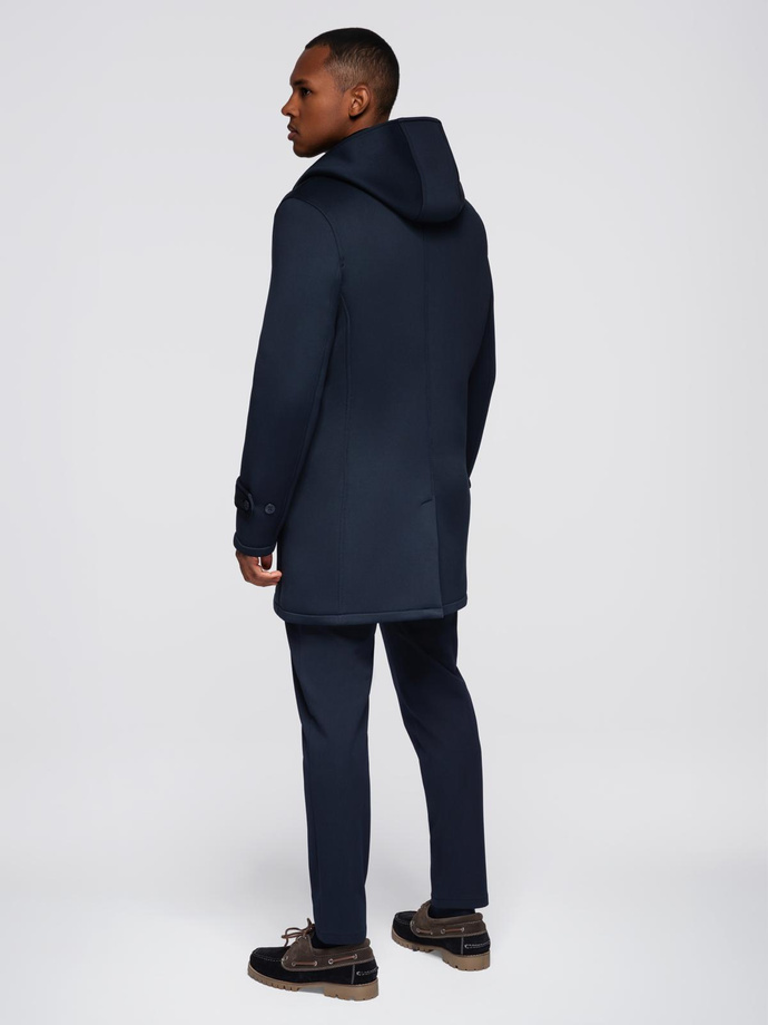 Men's insulated coat with hood and concealed zipper - black V1 OM-COWC-0110