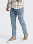 Men's slim fit denim pants with stitching at the knees - blue V1 OM-PADP-0109