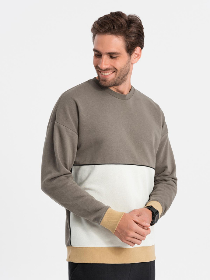 Men's OVERSIZE sweatshirt with contrasting color combination - khaki V7 B1673