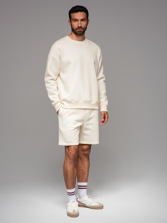Klasyczna bluza dresowa unisex z okrągłym dekoltem – kremowa V2 OU-SNBC-0104