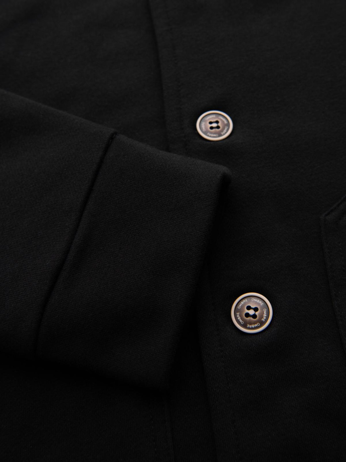 Men's button-down sweatshirt with stand-up collar - black V6 OM-SSZP-0240