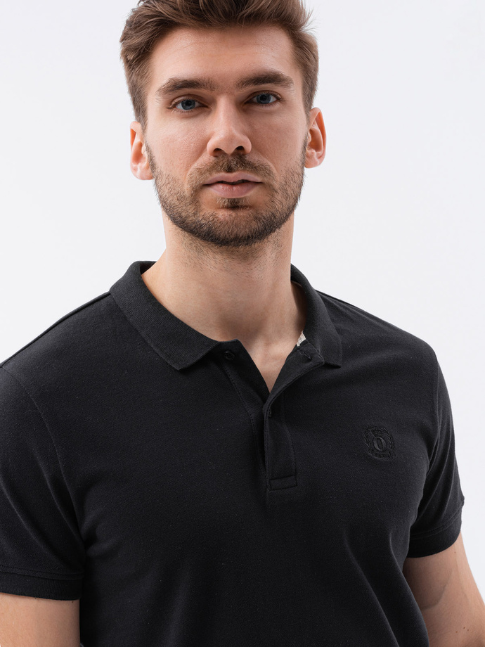 Men's pique knit polo shirt - black V1 S1374