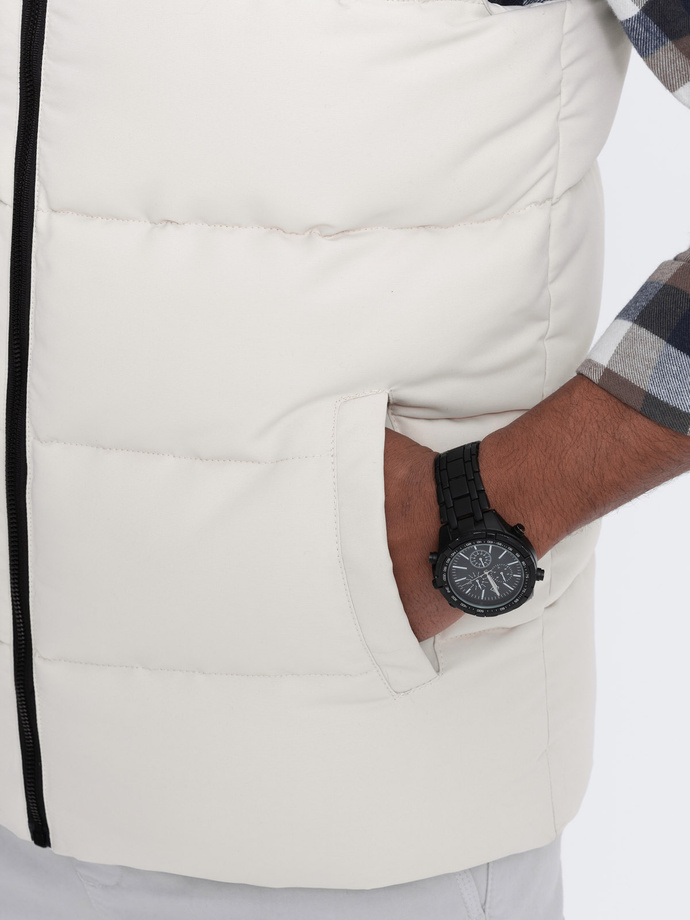 Men's contrast quilted sleeveless shirt - cream V1 OM-JAVJ-0161