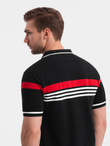 Men's fitted polo shirt with two-tone stripes - black V2 OM-POSS-0127