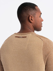 Men's cotton sweater with patch and raglan sleeves - brown V4 OM-SWSW-0121
