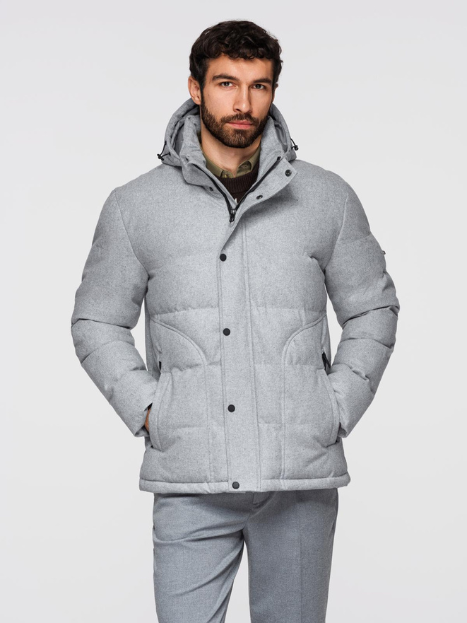 Men's lightweight jacket with mesh lining and hood - grey V3 OM-JAHP-0203