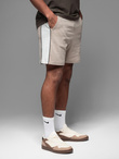 Men's short sweat shorts with wide stripes - beige V2 OM-SRSK-0182