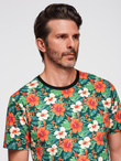 Męski t-shirt bawełniany w kwiatowy wzór full print – czarny V2 OM-TSFP-0249
