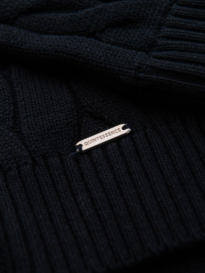 Knitted monochrome men's viscose cardigan - navy blue V1 OM-SWCD-0126