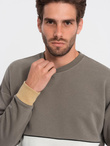 Bluza męska OVERSIZE z kontrastowym łączeniem kolorów -  khaki V7 B1673