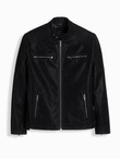 Stylish men's eco leather biker jacket with collar - black V2 C637
