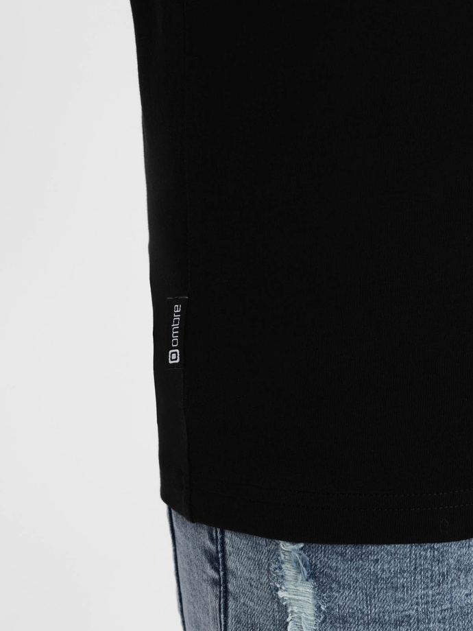 Longsleeve męski z elastanem sygnowany z okrągłym dekoltem - czarny V3 OM-LSCL-0102