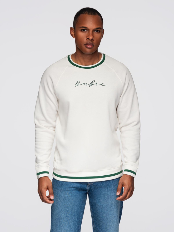 Men's sweatshirt with raglan sleeves and contrasting details - white V2 OM-SSNZ-0244
