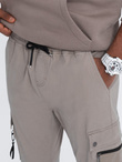 Men's JOGGER pants with zippered cargo pockets - dark beige V2 OM-PAJO-0125