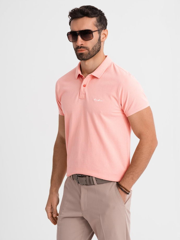 Cotton pique knit polo shirt - pink V5 OM-POSS-0103