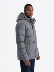 Casualowa kurtka męska puffer z wełną – szary melanż V1 OM-JAHP-0203