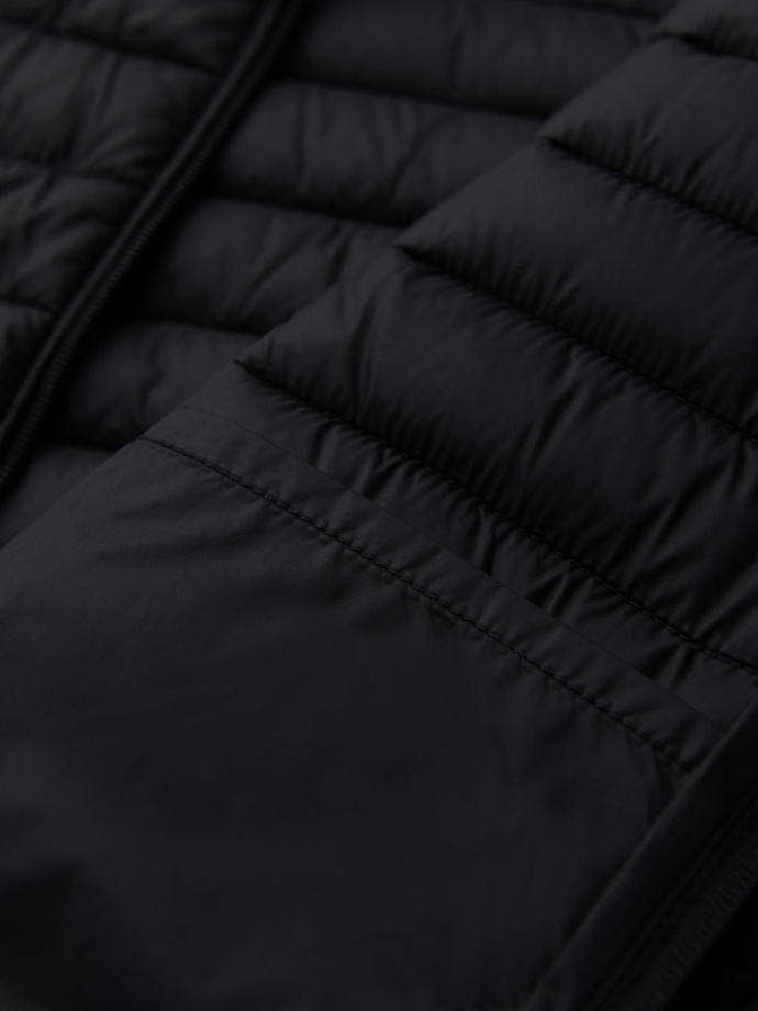 Men's quilted jacket with high zipped hood - black V1 OM-JAHP-0238