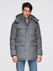 Warm long men's parka jacket with wool - grey melange V1 OM-JALJ-0217