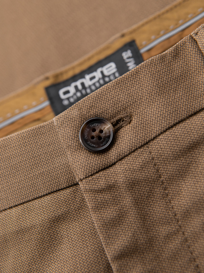 Men's REGULAR FIT chino pants with fine texture - dark beige V2 OM-PACP-0184