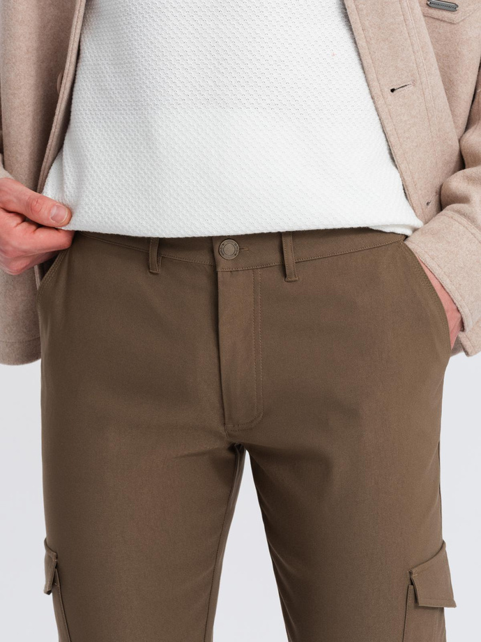 Men's REGULAR fabric pants with cargo pockets - olive V2 OM-PACG-0178