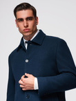 Long men's single-breasted coat with collar and undercoat - navy blue V3 OM-COWC-0135