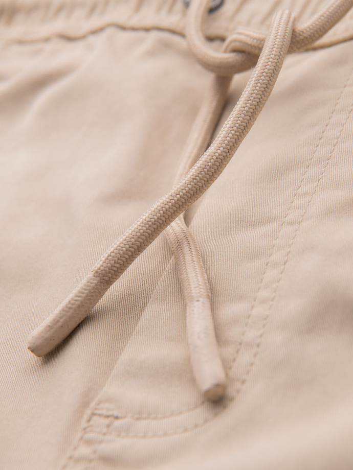 Spodenki męskie bawełniane cargo z elastycznym pasem – beżowe V3 OM-SRCG-0190