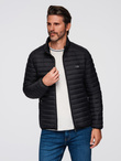Classic men's quilted jacket with pouch option - black V1 OM-JALP-0295