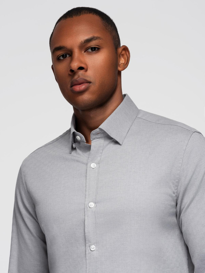 Men's SLIM FIT shirt in decorative fabric - gray V2 OM-SHCS-0175
