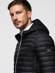 Ultralight men's natural down jacket with stowable pouch - black V1 OM-JALP-0211