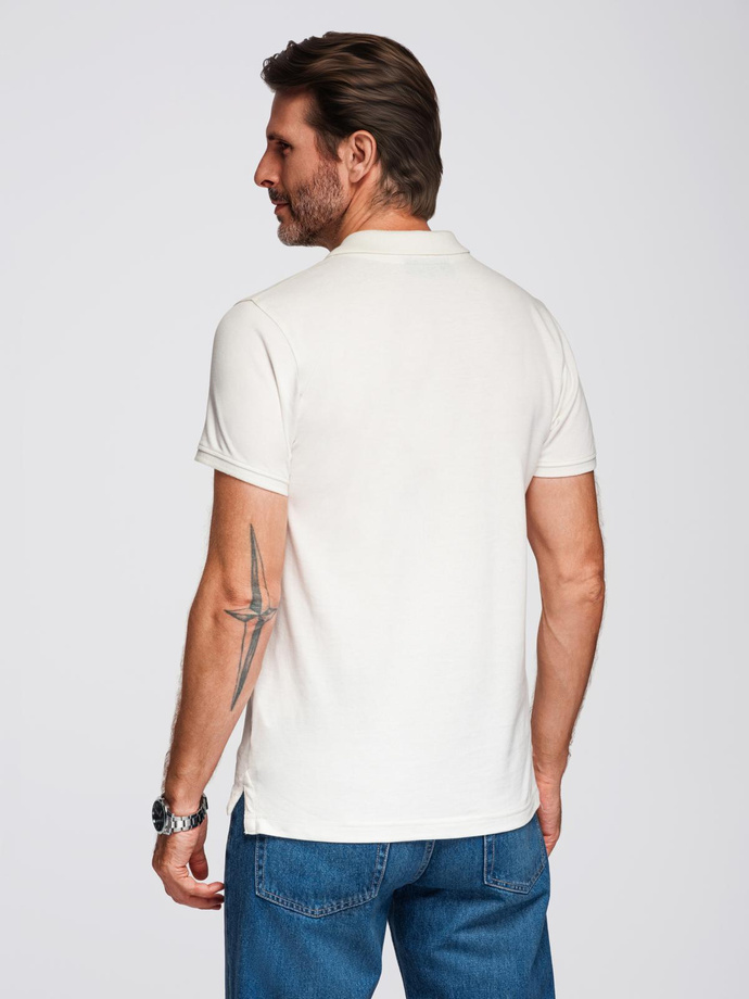 Polo shirt in cotton pique knit - ecru V7 OM-POSS-0103