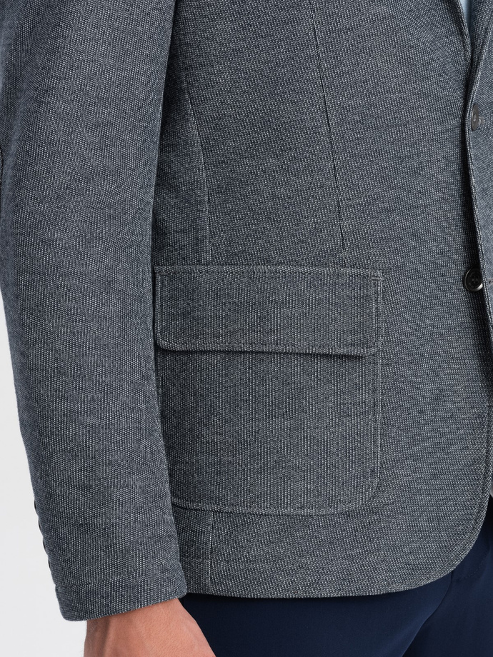 Marynarka męska z łatami na łokciach - granatowa V2 OM-BLZB-0108