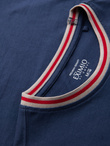 Men's cotton longsleeve with striped U neckline and embroidery - dark blue V3 OM-LSCL-0128