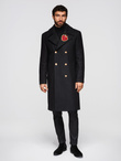 Men's double-breasted wool coat with decorative appliqués - black V1 OM-COWC-0147