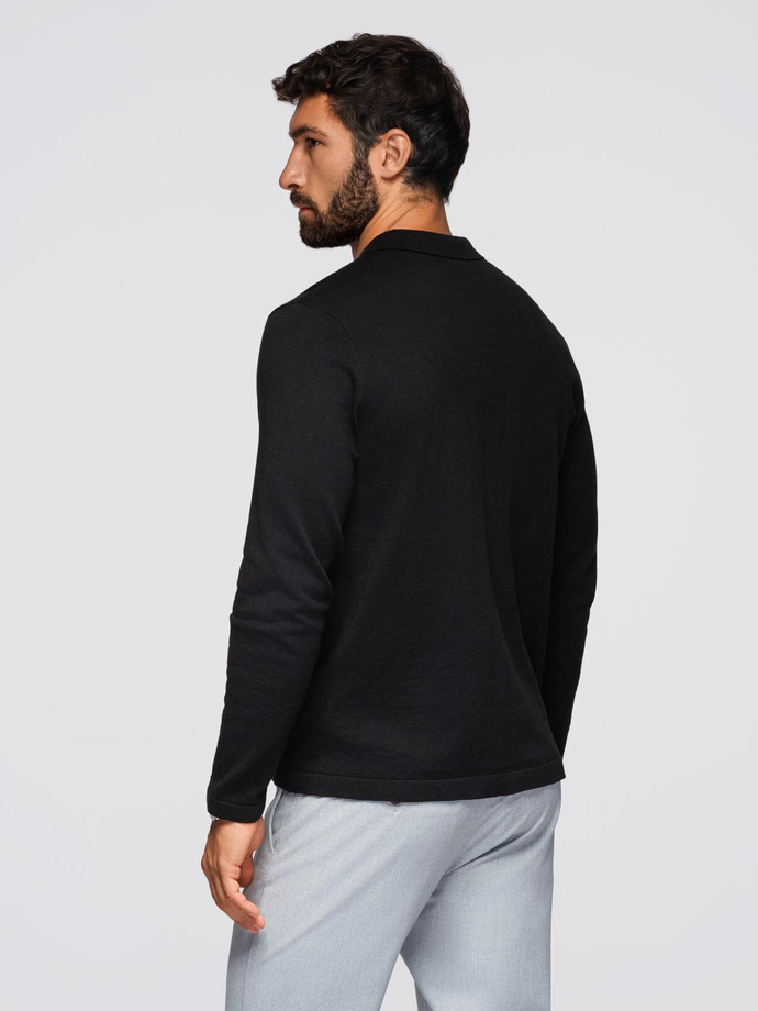 Męski sweter polo z haftem na piersi – czarny V1 OM-POLS-0140
