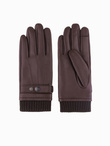 Men's leather gloves with touch function - dark brown V2 OM-ACGL-0128