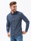 Bawełniana koszula męska z mikro printem paisley REGULAR FIT - granatowa V2 K636