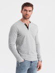 Męski longsleeve z guzikami przy dekolcie - szary melanż V8 OM-LSCL-0107