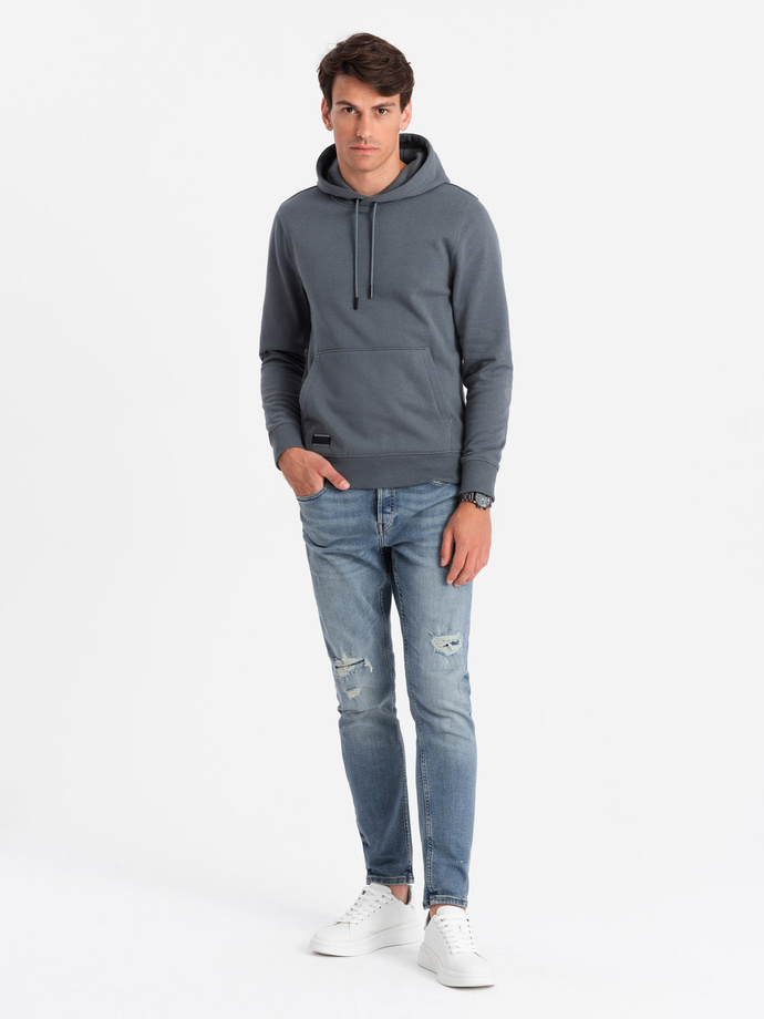 Bluza męska dresowa kangurka z kapturem BASIC – grafitowa V11 OM-SSBN-0161