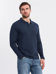 Męski longsleeve BASIC z kołnierzykiem polo – granatowy V3 OM-POBL-0114