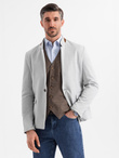 Men's melange rayon jacket with stand-up collar - grey melange V4 OM-BLZB-0131