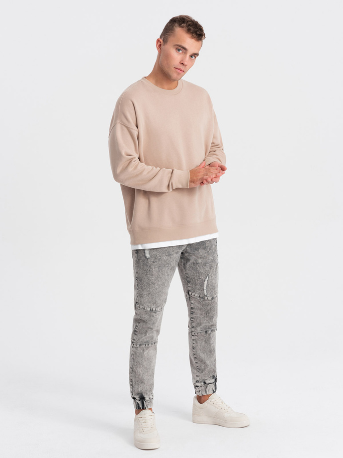 Men's marbled JOGGERS pants with rubbed edges - gray V3 OM-PADJ-0153