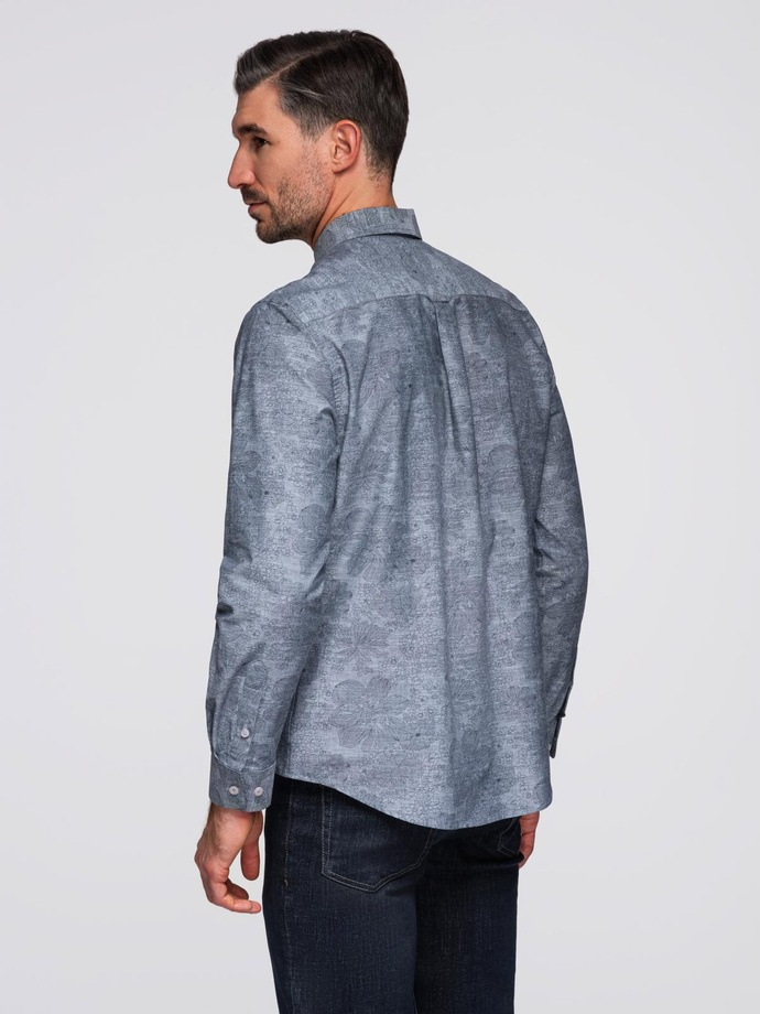 Klasyczna flanelowa męska koszula bawełniana w kwiaty - szara V3 OM-SHCS-0157