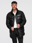 Men's quilted jacket with high collar and hood - black V1 OM-JALJ-0266