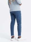 Washable men's TAPER FIT denim pants with rubbing - blue V2 OM-PADP-0163