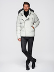 Men's quilted jacket with hooded ramonesque cut - light grey V4 OM-JAHP-0252