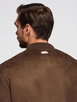 Men's imitation leather jacket with ribbed hem - dark brown V1 OM-JAFL-0109