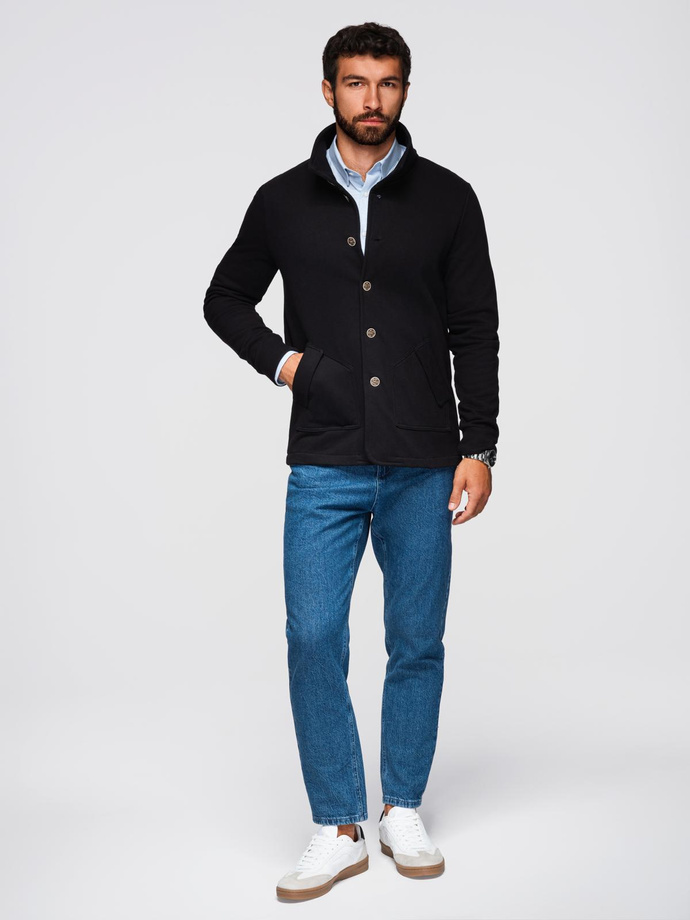 Washed men's sweatshirt with decorative stitching at the neckline - navy blue V4 OM-SSDS-0131